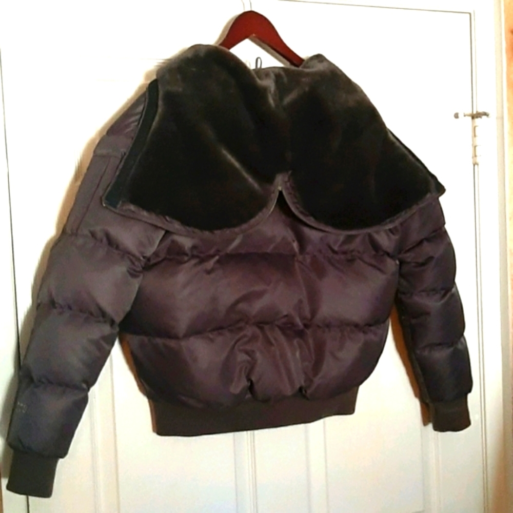THE NORTH FACE LIKE NEW CHARCOAL 550 DOWN PUFFER FAUX FUR HOODED JACKET SIZE M